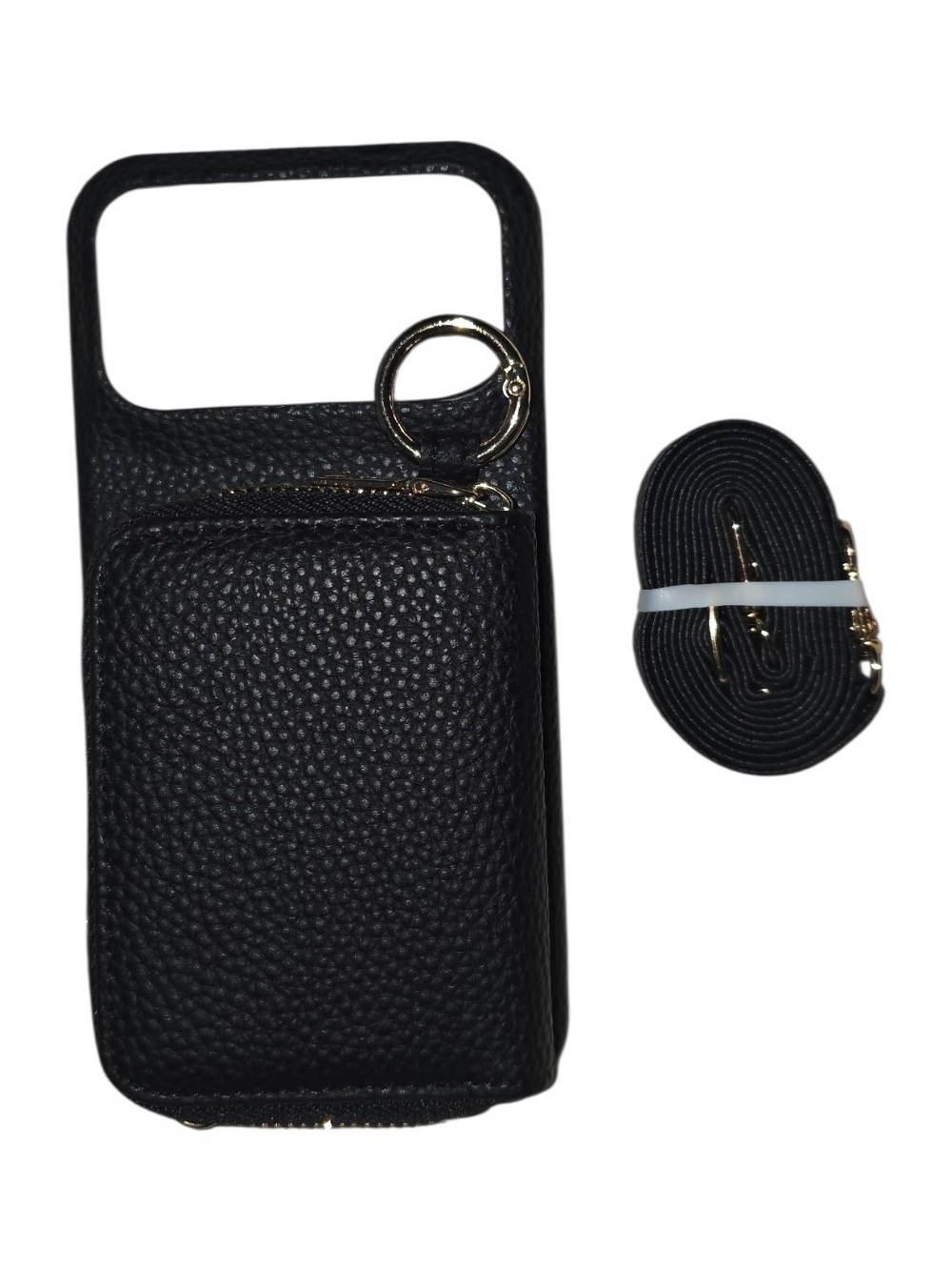 Black Litchi Leather Crossbody Wallet Phone Case iPhone 17 Pro Max